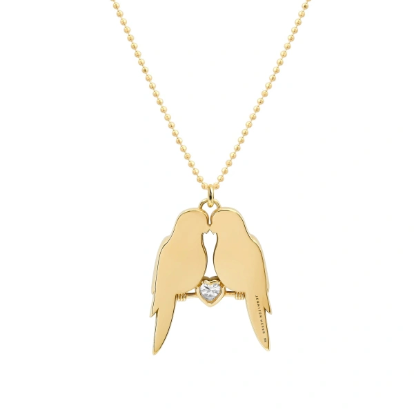 Jennifer Meyer Lapis and Diamond Lovebirds Necklace in 18K Yellow Gold | Fine Necklaces | Coveti