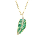 Jennifer Meyer Large 20th Anniversary Emerald & Diamond Leaf Necklace in 18K Yellow Gold | Fine Necklaces | Coveti
