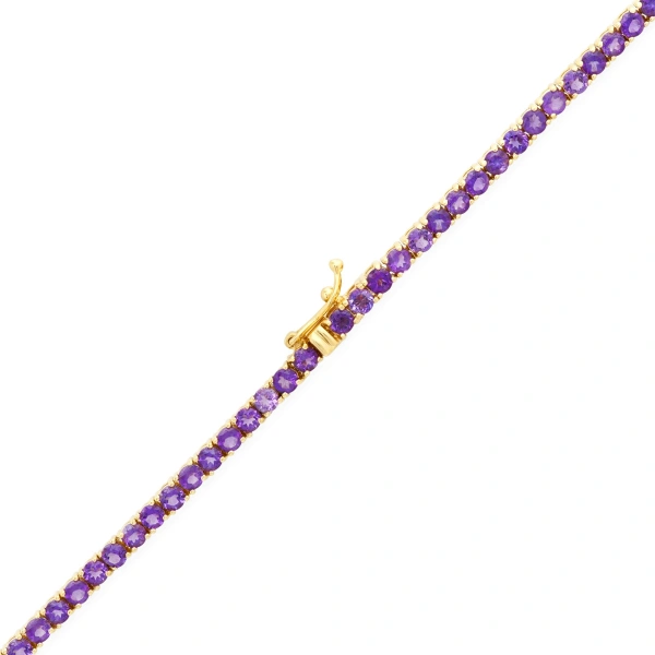 Jennifer Meyer Large 4 Prong Amethyst Tennis Necklace with Five Amethyst Drops in 18K Yellow Gold | Fine Necklaces | Coveti