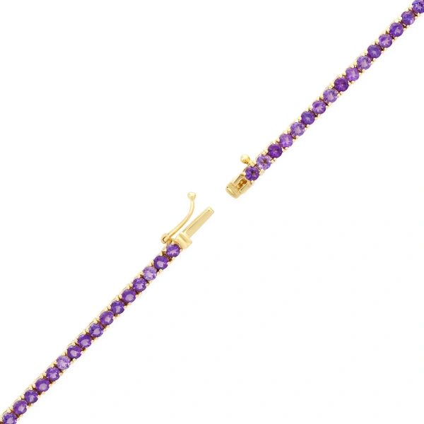 Jennifer Meyer Large 4 Prong Amethyst Tennis Necklace with Five Amethyst Drops in 18K Yellow Gold | Fine Necklaces | Coveti