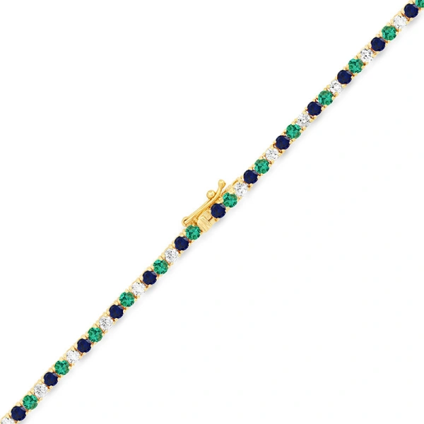 Jennifer Meyer Large 4 Prong Diamond, Emerald, and Sapphire Tennis Necklace in 18K Yellow Gold | Fine Necklaces | Coveti
