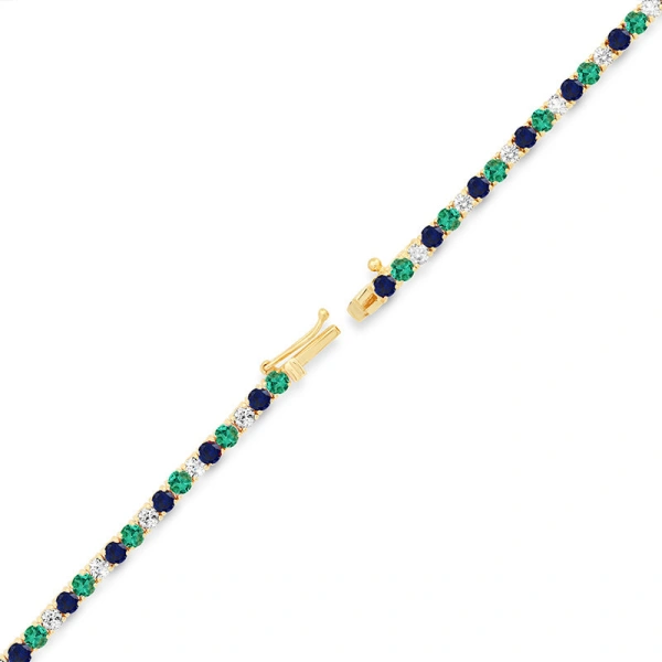 Jennifer Meyer Large 4 Prong Diamond, Emerald, and Sapphire Tennis Necklace in 18K Yellow Gold | Fine Necklaces | Coveti