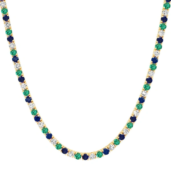 Jennifer Meyer Large 4 Prong Diamond, Emerald, and Sapphire Tennis Necklace in 18K Yellow Gold | Fine Necklaces | Coveti