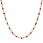 Jennifer Meyer Large 4 Prong Diamond, Pink Sapphire, and Ruby Tennis Necklace in 18K Yellow Gold | Fine Necklaces | Coveti