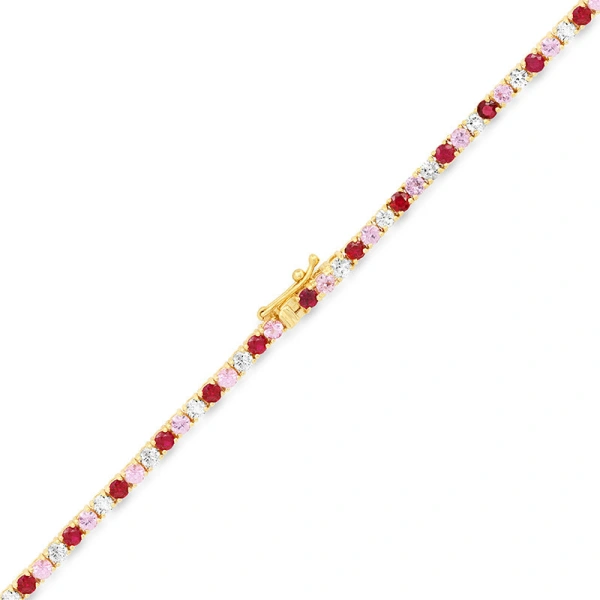 Jennifer Meyer Large 4 Prong Diamond, Pink Sapphire, and Ruby Tennis Necklace in 18K Yellow Gold | Fine Necklaces | Coveti