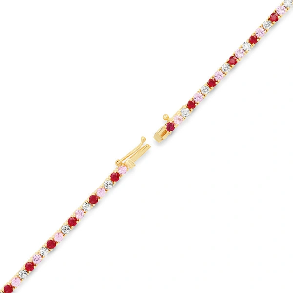 Jennifer Meyer Large 4 Prong Diamond, Pink Sapphire, and Ruby Tennis Necklace in 18K Yellow Gold | Fine Necklaces | Coveti