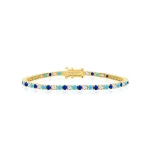 Jennifer Meyer Large 4 Prong Diamond, Turquoise, and Lapis Tennis Bracelet in 18K Yellow Gold | Fine Bracelets | Coveti