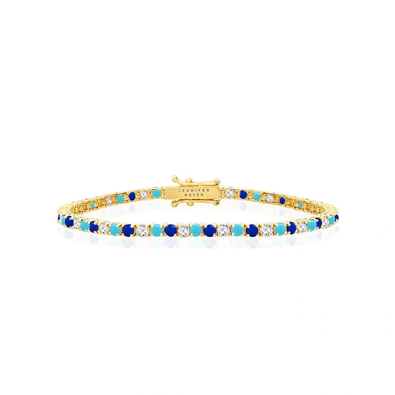 Jennifer Meyer Large 4 Prong Diamond, Turquoise, and Lapis Tennis Bracelet in 18K Yellow Gold Jennifer Meyer Large 4 Prong Diamond, Turquoise, and Lapis Tennis Bracelet in 18K Yellow Gold | Fine Bracelets | Coveti