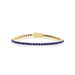 Jennifer Meyer Large 4 Prong Lapis Tennis Bracelet in 18K Yellow Gold | Fine Bracelets | Coveti