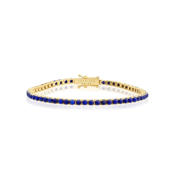 Jennifer Meyer Large 4 Prong Lapis Tennis Bracelet in 18K Yellow Gold | Fine Bracelets | Coveti