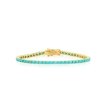 Jennifer Meyer Large 4 Prong Turquoise Tennis Bracelet in 18K Yellow Gold | Fine Bracelets | Coveti