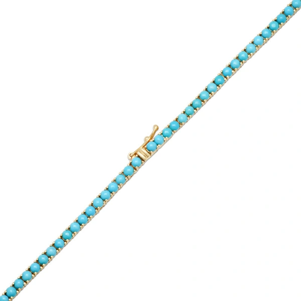 Jennifer Meyer Large 4 Prong Turquoise Tennis Necklace in 18K Yellow Gold | Fine Necklaces | Coveti