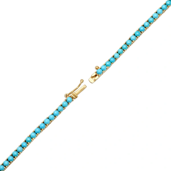 Jennifer Meyer Large 4 Prong Turquoise Tennis Necklace in 18K Yellow Gold | Fine Necklaces | Coveti