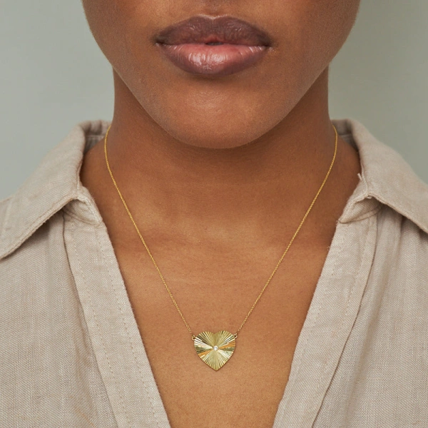 Jennifer Meyer Large 70's Heart Necklace with Diamond Accent in 18K Yellow Gold | Fine Necklaces | Coveti