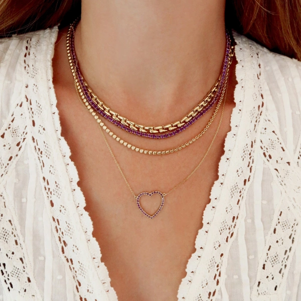 Jennifer Meyer Large Amethyst Open Heart Necklace in 18K Yellow Gold | Fine Necklaces | Coveti