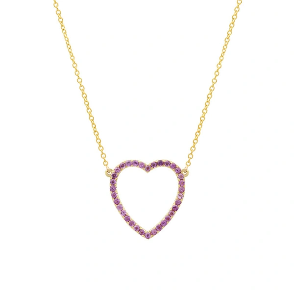 Jennifer Meyer Large Amethyst Open Heart Necklace in 18K Yellow Gold | Fine Necklaces | Coveti