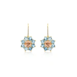 Jennifer Meyer Large Aquamarine Flower Drop Earrings with Morganite Center in 18K Yellow Gold | Fine Earrings | Coveti