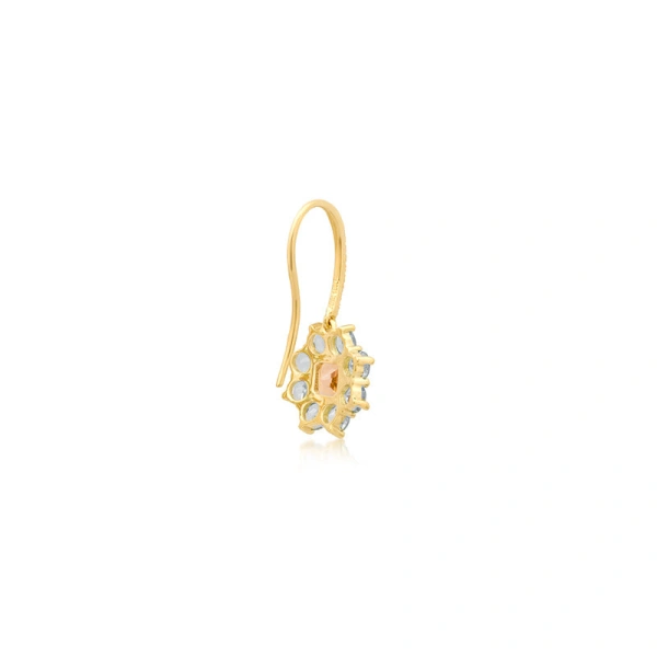 Jennifer Meyer Large Aquamarine Flower Drop Earrings with Morganite Center in 18K Yellow Gold | Fine Earrings | Coveti