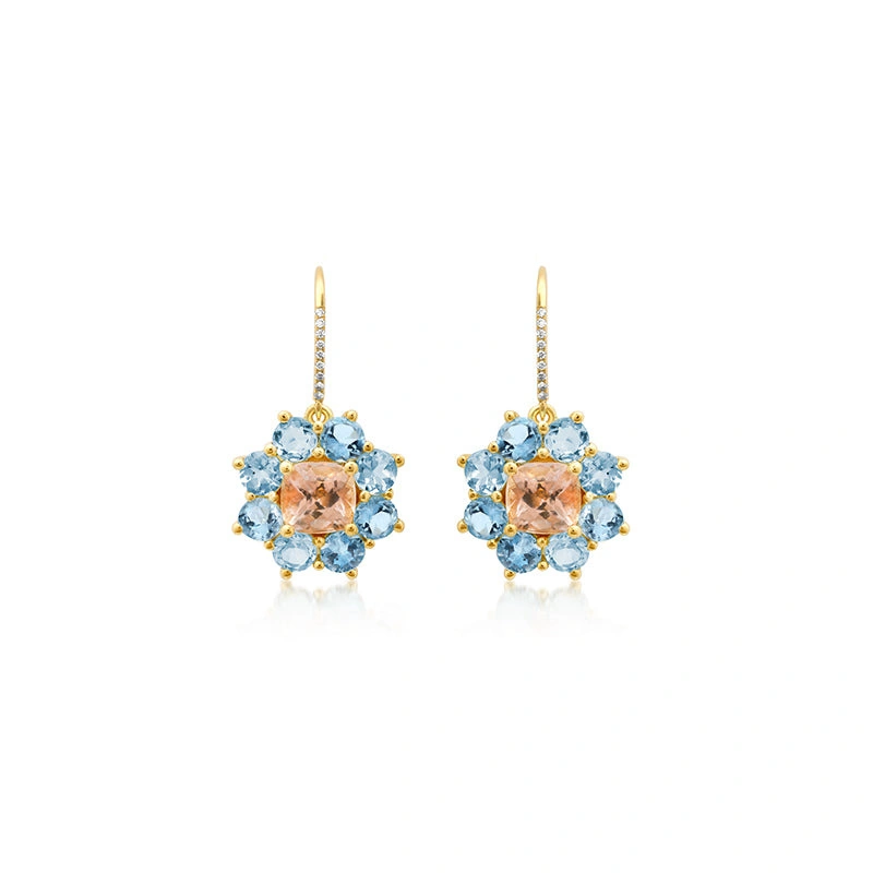 Jennifer Meyer Large Aquamarine Flower Drop Earrings with Morganite Center in 18K Yellow Gold Jennifer Meyer Large Aquamarine Flower Drop Earrings with Morganite Center in 18K Yellow Gold | Fine Earrings | Coveti