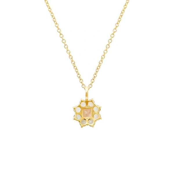 Jennifer Meyer Large Aquamarine Flower Necklace with Morganite Center in 18K Yellow Gold | Fine Necklaces | Coveti