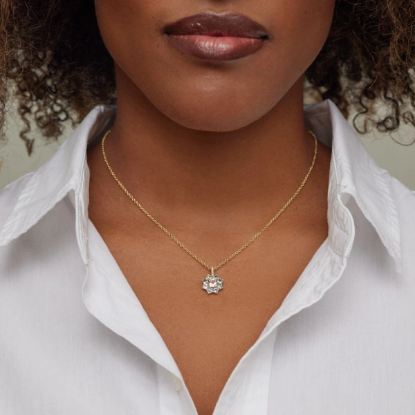Jennifer Meyer Large Aquamarine Flower Necklace with Morganite Center in 18K Yellow Gold | Fine Necklaces | Coveti