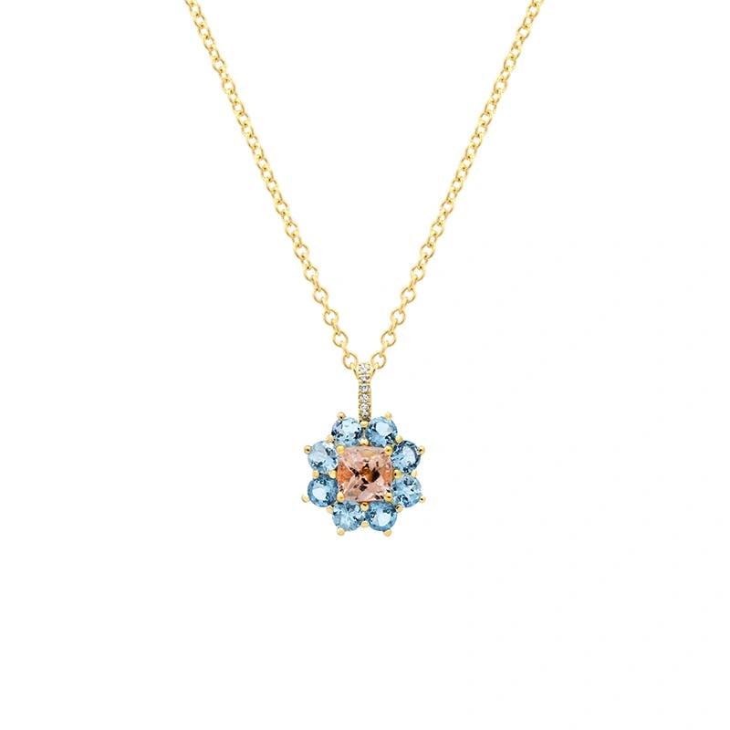 Jennifer Meyer Large Aquamarine Flower Necklace with Morganite Center in 18K Yellow Gold Jennifer Meyer Large Aquamarine Flower Necklace with Morganite Center in 18K Yellow Gold | Fine Necklaces | Coveti