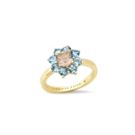 Jennifer Meyer Large Aquamarine Flower Ring with Morganite Center in 18K Yellow Gold | Fine Rings | Coveti