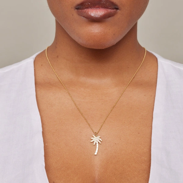 Jennifer Meyer Large Baguette and Diamond Palm Tree Pendant Necklace in 18K Yellow Gold | Fine Necklaces | Coveti