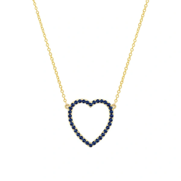 Jennifer Meyer Large Blue Sapphire Open Heart Necklace in 18K Yellow Gold | Fine Necklaces | Coveti