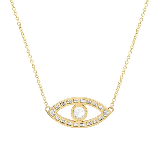 Jennifer Meyer Large Channel Set Open Evil Eye Necklace in 14K Yellow Gold | Fine Necklaces | Coveti