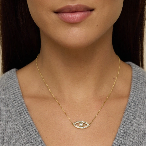 Jennifer Meyer Large Channel Set Open Evil Eye Necklace in 14K Yellow Gold | Fine Necklaces | Coveti