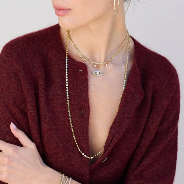 Jennifer Meyer Large Channel Set Open Evil Eye Necklace in 14K Yellow Gold | Fine Necklaces | Coveti