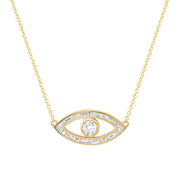 Jennifer Meyer Large Channel Set Open Evil Eye Necklace in 14K Yellow Gold | Fine Necklaces | Coveti