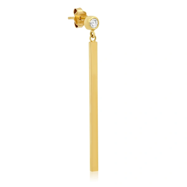 Jennifer Meyer Large Diamond Bezel and Long Stick Studs in 18K Yellow Gold | Fine Earrings | Coveti