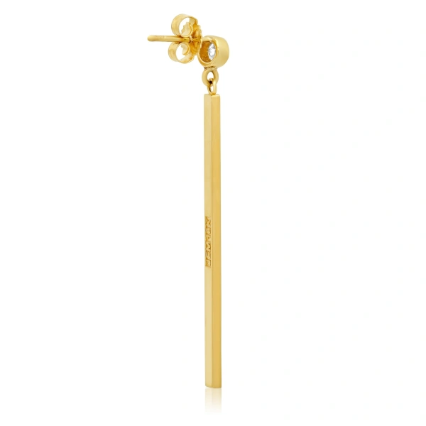 Jennifer Meyer Large Diamond Bezel and Long Stick Studs in 18K Yellow Gold | Fine Earrings | Coveti