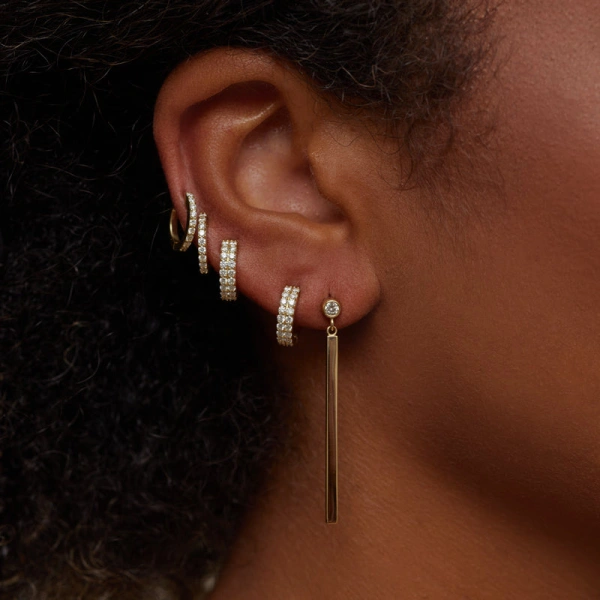 Jennifer Meyer Large Diamond Bezel and Long Stick Studs in 18K Yellow Gold | Fine Earrings | Coveti