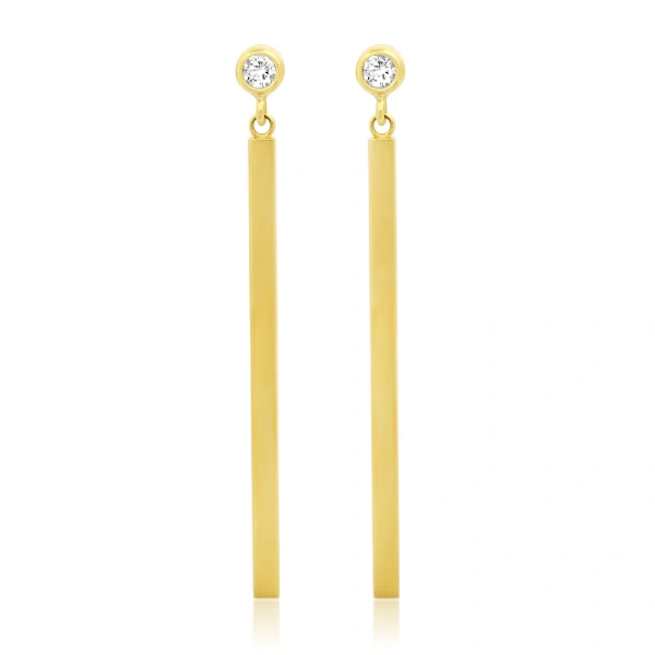 Jennifer Meyer Large Diamond Bezel and Long Stick Studs in 18K Yellow Gold | Fine Earrings | Coveti