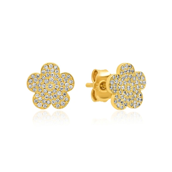 Jennifer Meyer Large Diamond Daisy Studs in 18K Yellow Gold | Fine Earrings | Coveti
