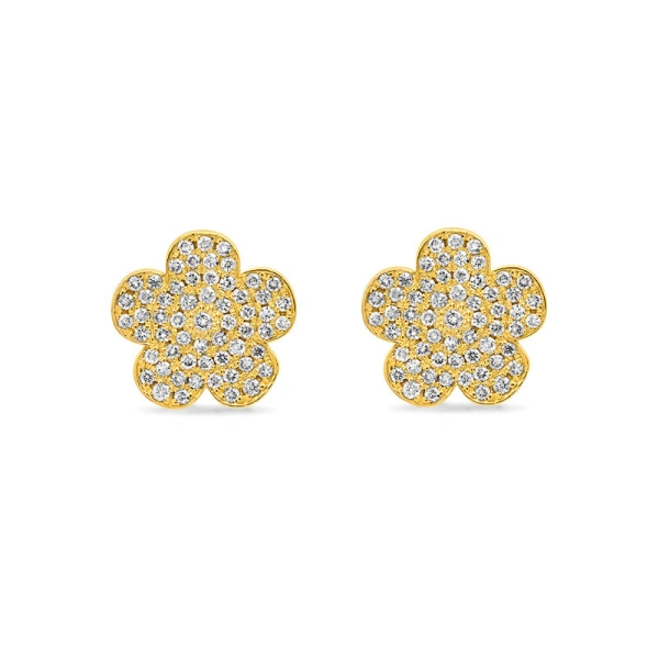 Jennifer Meyer Large Diamond Daisy Studs in 18K Yellow Gold | Fine Earrings | Coveti