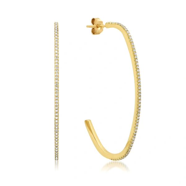 Jennifer Meyer Large Diamond Elongated Edith Hoops in 18K Yellow Gold | Fine Earrings | Coveti