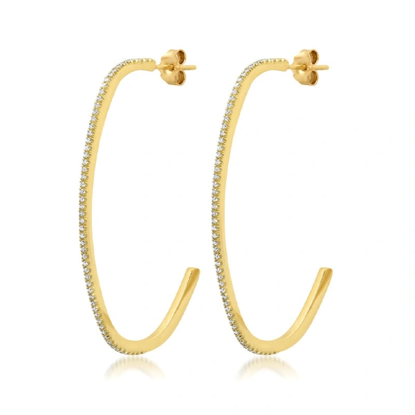 Jennifer Meyer Large Diamond Elongated Edith Hoops in 18K Yellow Gold | Fine Earrings | Coveti