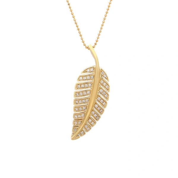 Large Diamond Leaf Necklace in 18K Yellow Gold
