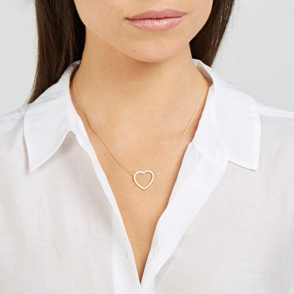 Jennifer Meyer Large Diamond Open Heart Necklace in 18K Yellow Gold | Fine Necklaces | Coveti