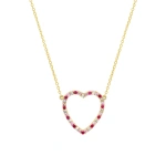 Jennifer Meyer Large Diamond, Pink Sapphire and Ruby Open Heart Necklace in 18K Yellow Gold | Fine Necklaces | Coveti