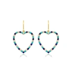 Jennifer Meyer Large Diamond, Turquoise and Lapis Open Heart Drop Earrings in 18K Yellow Gold | Fine Earrings | Coveti