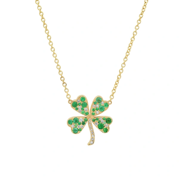 Jennifer Meyer Large Diamond and Emerald Clover Necklace in 18K Yellow Gold | Fine Necklaces | Coveti
