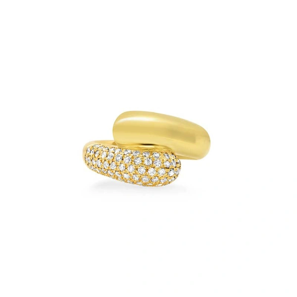 Jennifer Meyer Large Double Dome Ring with Diamond Pave Accent in 18K Yellow Gold | Fine Rings | Coveti
