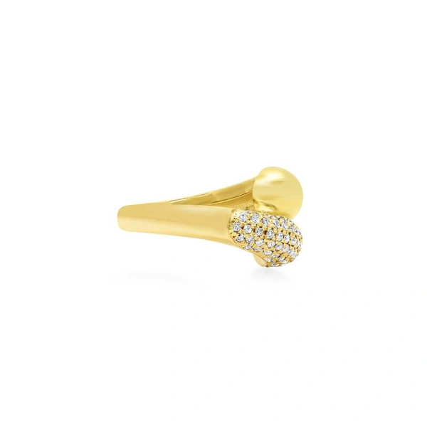 Jennifer Meyer Large Double Dome Ring with Diamond Pave Accent in 18K Yellow Gold | Fine Rings | Coveti