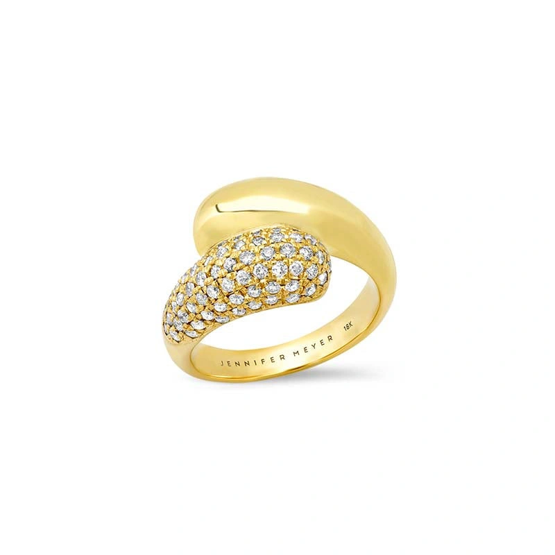 Jennifer Meyer Large Double Dome Ring with Diamond Pave Accent in 18K Yellow Gold Jennifer Meyer Large Double Dome Ring with Diamond Pave Accent in 18K Yellow Gold | Fine Rings | Coveti