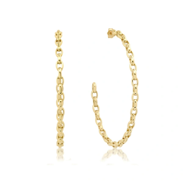 Jennifer Meyer Large Edith Link Hoops in 18K Yellow Gold | Fine Earrings | Coveti